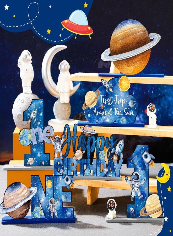 Quzzil 6 Pcs First Trip Around The Sun 1st Birthday Party Decorations Wooden Table Centerpiece Outer Space Solar System Theme Table Decoration Kids Theme Party Supplies - Image 3